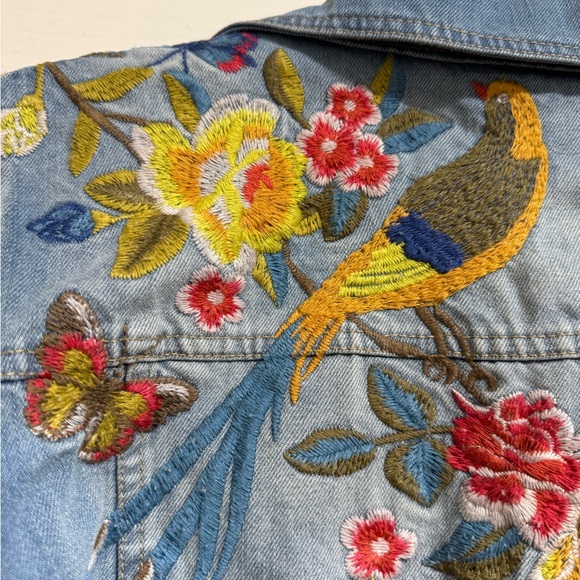 Johnny Was Blue Denim Jacket with Red and Yellow Embroidery - Picture 8 of 11